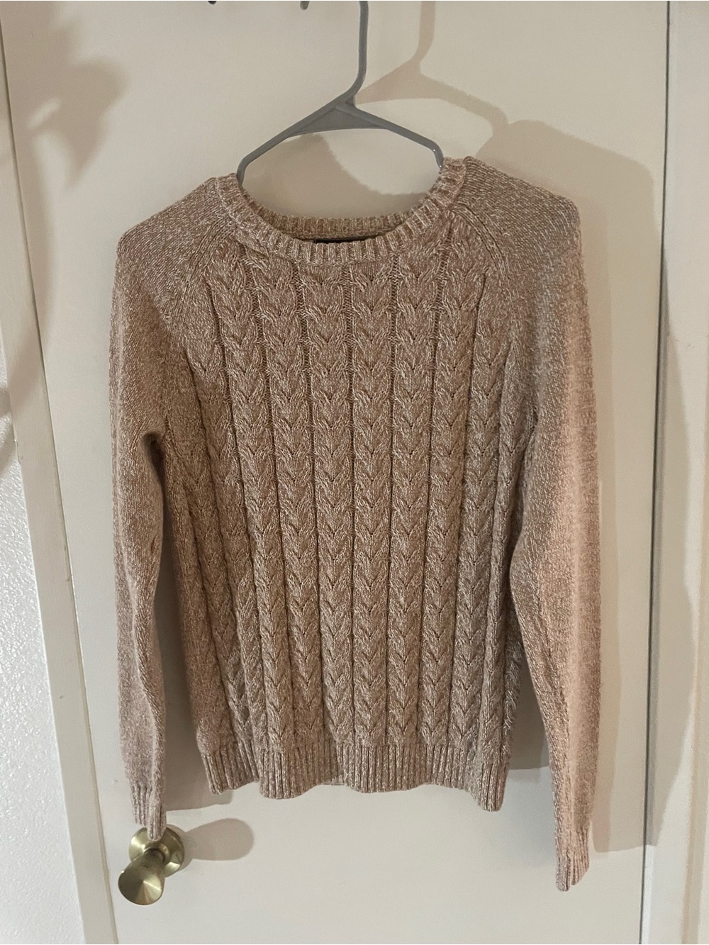 Lands’ End Drifter Kids M 10-12 Cable Knit Cotton Sweater Oatmeal
